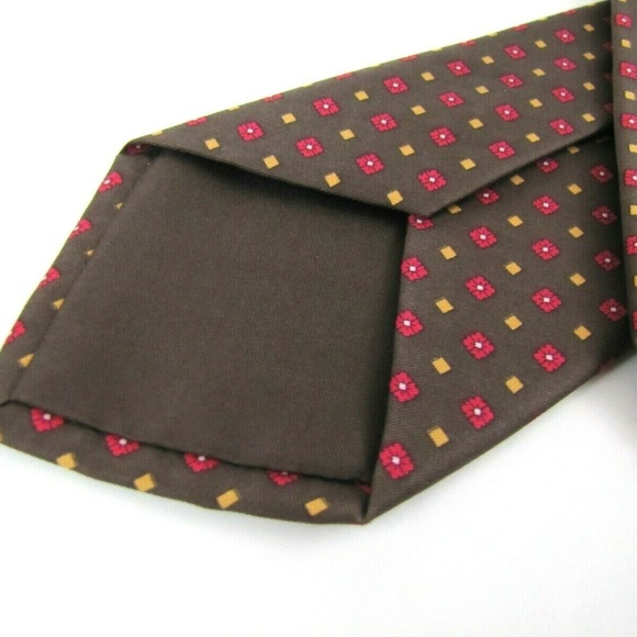 BRIONI Tie #05606 Chocolate Brown Yellow Geometric - Picture 6 of 7